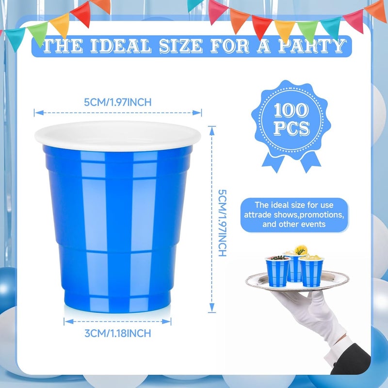 Pineburg 100 Pack 2oz Plastic Shot Cups, Blue Plastic Shot Glasses, Mini Disposable Cups for Parties Valentine's Day Weddings Birthday Party Games & Events Supplies(Blue) - Image 2